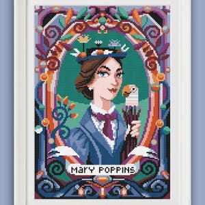 Cross stitch pattern - Mary Poppins portrait - P.L.Travers -  diamond painting - DMC - macramè - fan art- PDF