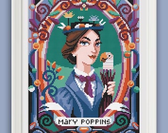 Cross stitch pattern - Mary Poppins portrait - P.L.Travers -  diamond painting - DMC - macramè - fan art- PDF