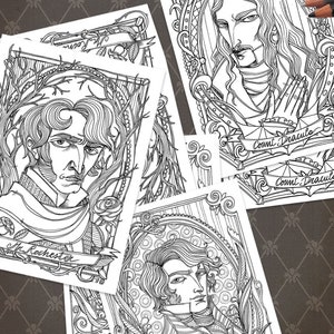 Mr Darcy, Heathcliff, Mr Rochester, Mr Thornton, Dracula - the Literary Boyfriends bundle - COLORING BOOK PDF - 5 Illustrazioni da colorare