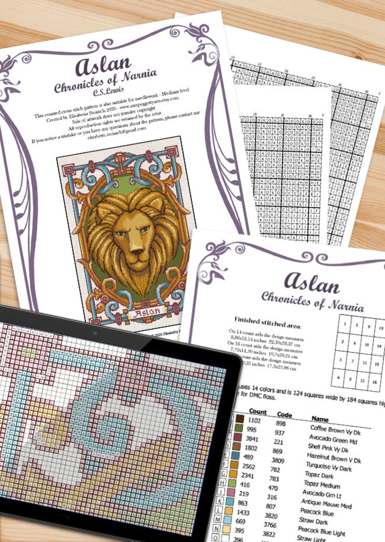 PDF Instant download COUNTED STITCH pattern Aslan portrait C.S Chronicles of Narnia The Lion the Witch and the Wardrobe Lewis