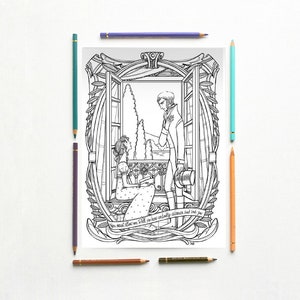 Jane Austen - Lizzy e Darcy - Orgoglio e pregiudizio - illustrazione da scaricare e colorare PDF-  - subito scaricabile
