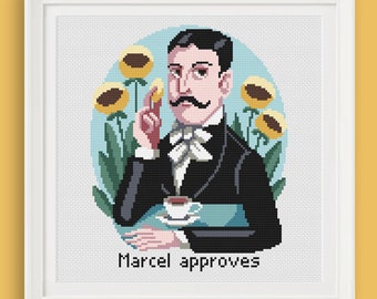 Cross stitch pattern - Marcel Proust eating a madeline  - Marcel approves -  diamond paintings, macramè, modern embroidery -PDF