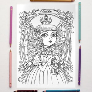 Coloring page PDF Alice in wonderland DRINK ME Lewis Carroll Instant download Art Printable illustration image 2