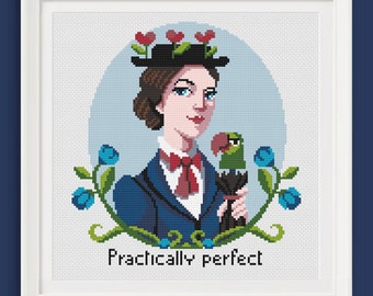 Cross stitch pattern - Mary Poppins - Practically perfect- PL Traves - diamond painting - DMC - macramè - fan art- PDF