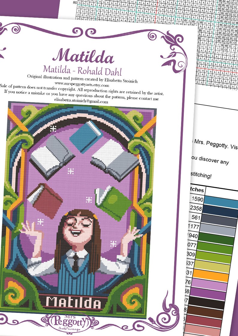 Matilda Drawing.pdf Cross Stitch Pattern PDF - Matilda Portrait - Rohald Dahl - Ready to ...