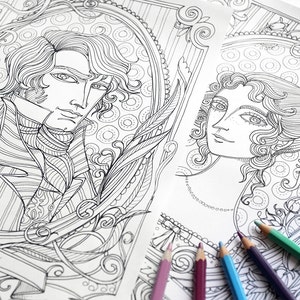 Jane Austen - Lizzy e Darcy - 2 disegni da colorare JPG - Orgoglio e pregiudizio - subito scaricabile
