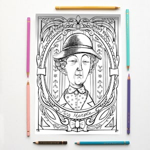 Disegno da colorare PDF- Agatha Christie - Ritratto di Miss Marple - PDF subito scaricabile