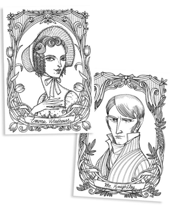 Download Coloring Page Pdf Emma Emma And Mr Knightley Portraits Etsy