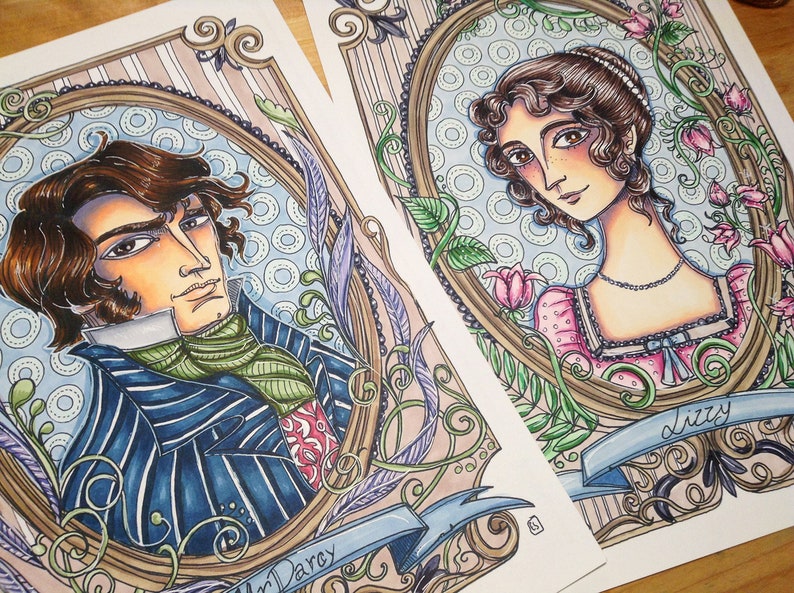 Coloring page JPG Pride and prejudice Lizzy and Darcy | Etsy