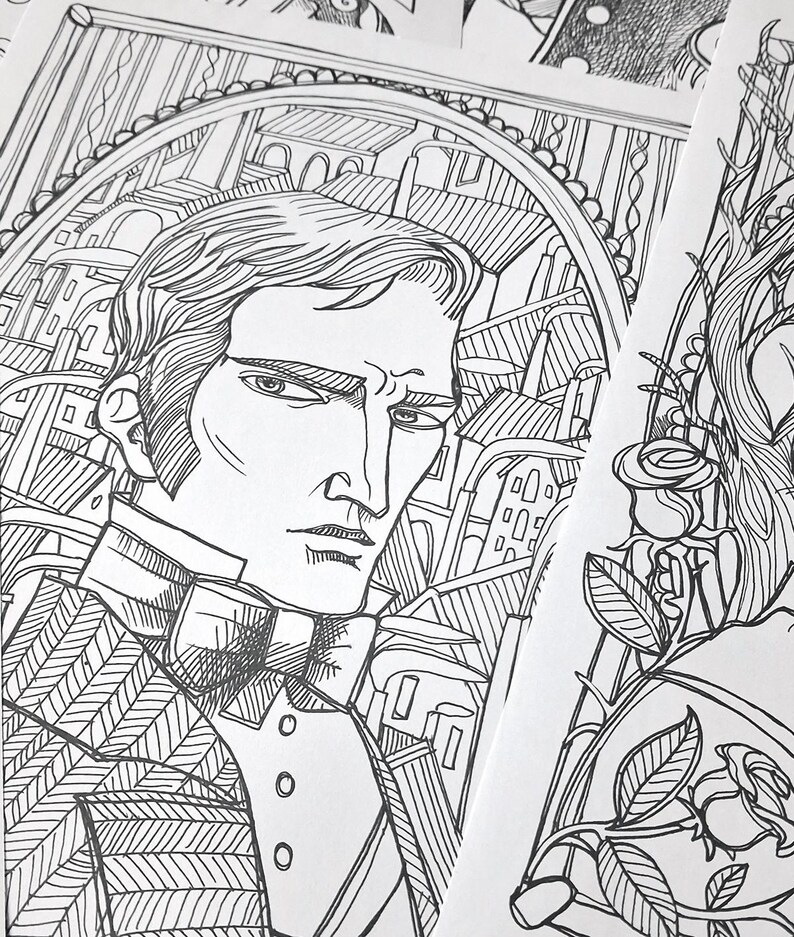 COLORING BOOK PDF 7 different designs - Mr Darcy, Rochester, Heathcliff, Mr Thornton, Count Dracula - The Literary Boyfriends bundle image 4