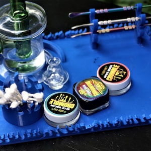 flames themed glass dab tool holder tray