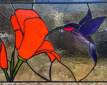 Stained Glass Hummingbird Panel