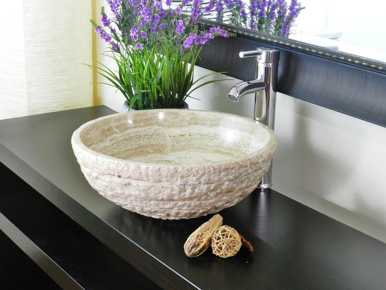 Natural Stone Vessel Sink Cream BeigeTravertine marble rustic | Etsy