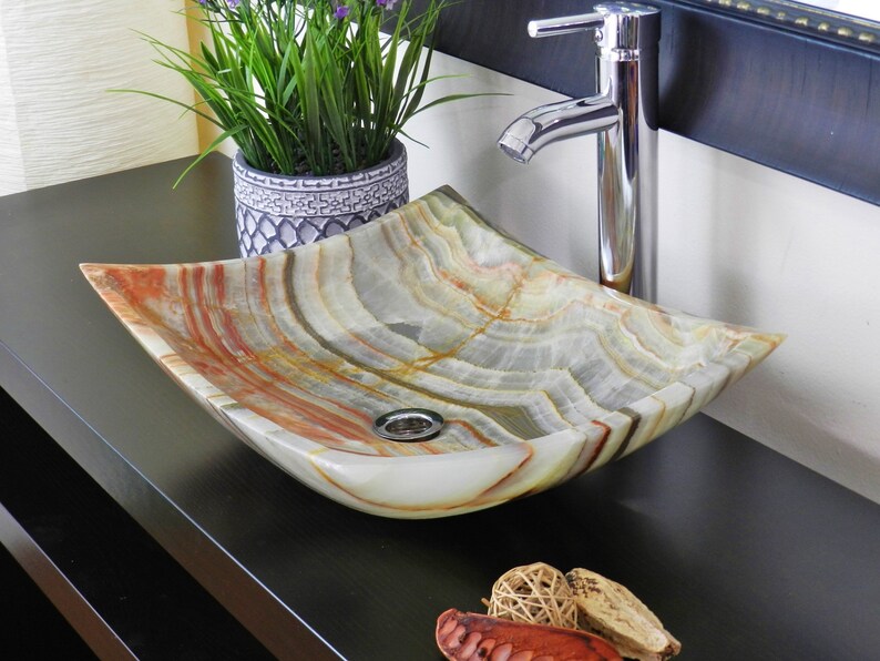 Stone Rectangular Green Onyx Vessel Sink Bowl Bathroom Vanity Top Lit Marble Alabaster Wash Basin Sink Bowl