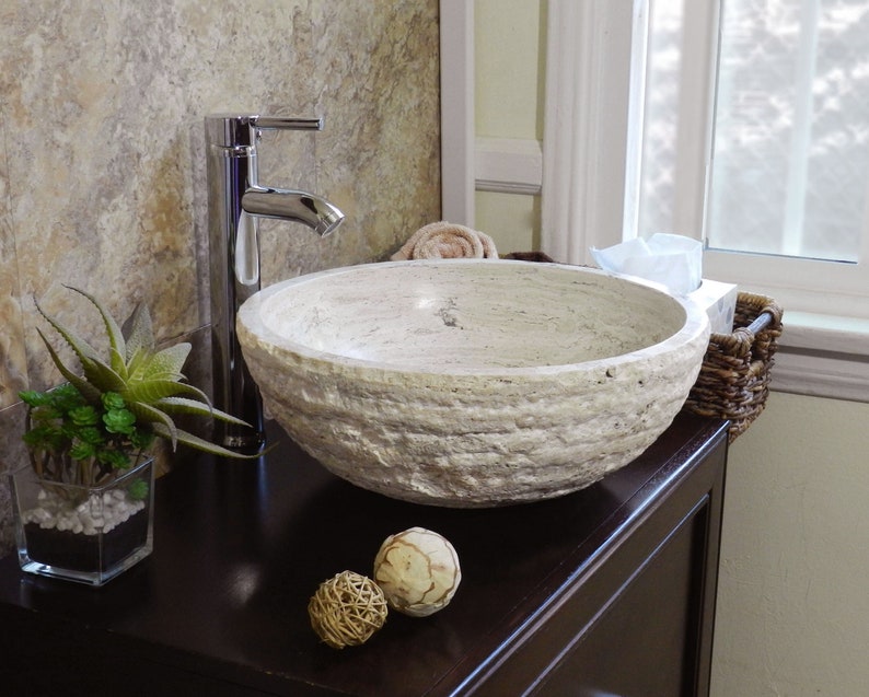 Natural Stone Vessel Sink Cream BeigeTravertine marble rustic | Etsy