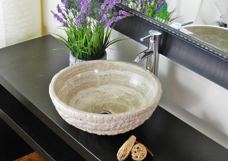 Natural Stone Vessel Sink Cream BeigeTravertine marble rustic Etsy