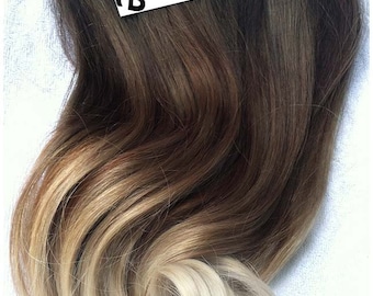 High Contrast Neutral Ombre Clip In Extensions  | Silky Straight Natural Human Hair | 8 Pieces For a Full head | 120, 170, 220 & 270g Sets