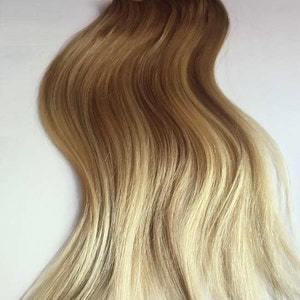 Medium Golden Blonde Balayage Clip In Extensions Silky Straight Natural Human Hair 8 Pieces For a Full head 120, 170, 220 & 270g Sets zdjęcie 1