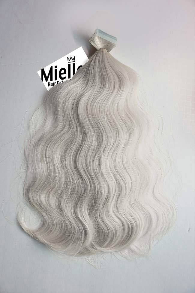 Icy Ash Blonde Tape In Hair Extensions  | Beach Wave Natural Human Hair | Seamless Tape Tabs | 20, 40, 60 & 80 Piece Sets