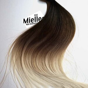 ハイコントラスト ニュートラル オンブル テープイン ヘアエクステンション | シルキーストレート ナチュラル ヒューマンヘア | シームレス テープタブ | 20、40、60、80 ピースセット