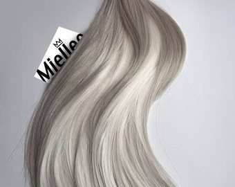 Medium Ash Blonde Balayage Tape In Hair Extensions  | Silky Straight Natural Human Hair | Seamless Tape Tabs | 20, 40, 60 & 80 Piece Sets