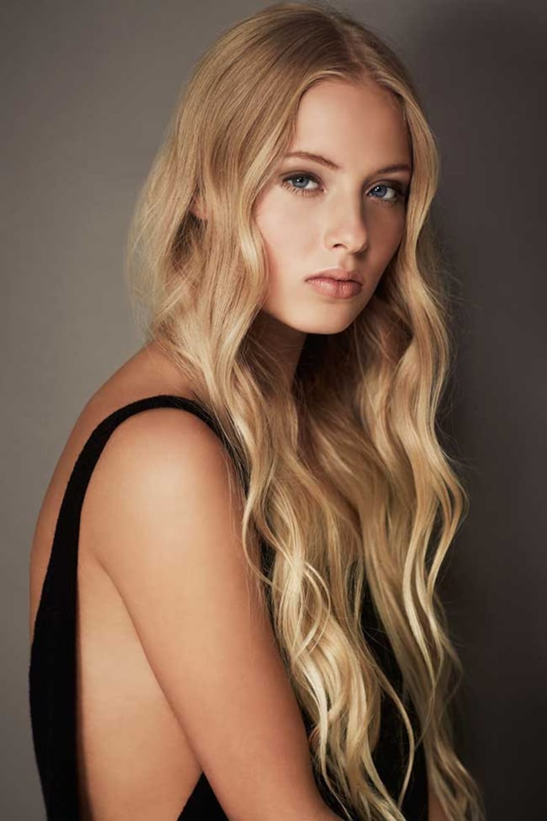 Medium Golden Blonde Balayage Clip In Extensions Silky Straight Natural Human Hair 8 Pieces For a Full head 120, 170, 220 & 270g Sets zdjęcie 4