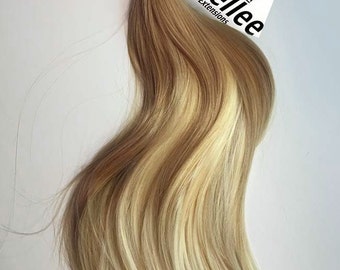 Medium Golden Blonde Balayage Weave Hair Extensions  | Silky Straight Natural Human Hair | Machine Tied Weft | 1, 2, 3, & 4  Bundle Deals
