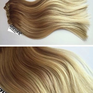 Medium Golden Blonde Balayage Clip In Extensions Silky Straight Natural Human Hair 8 Pieces For a Full head 120, 170, 220 & 270g Sets image 2
