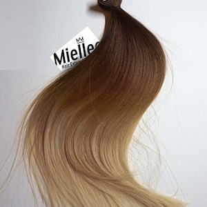 ライトゴールデンブラウンのバレイヤージュテープインヘアエクステンション | シルキーストレートナチュラル人毛 | シームレステープタブ | 20、40、60、80 ピースセット