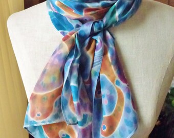 Silk Scarf Hand Painted Multi Colored Artist Made