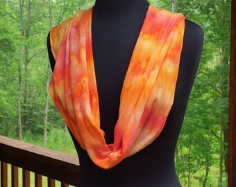 and Green 72 x 20 Infinity Scarf Oranges Silk Infinity Scarf Spring Scarf Ice Dyed with Bright Yellows Tie Dyed Silk