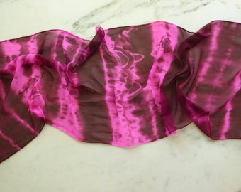 Silk Chiffon Scarf Deep Burgundy and Fluorescent Pink