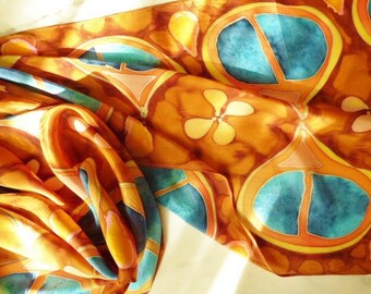 Silk Scarf Hand Painted Abstract Design Earth Colors