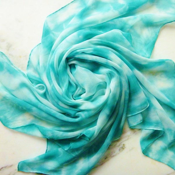 Silk Chiffon Scarf Minty Green and White