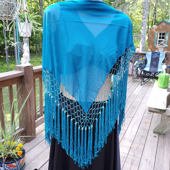 Beaded and Fringe Triangle Scarf