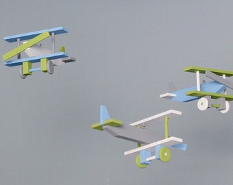 Airplane Nursery Mobile Nursery Decor BiPlane Custom Wood Plane Flight Theme Decor Aviation Transportation Vintage Travel Baby Shower Gift