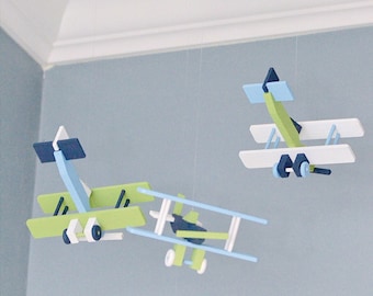 Airplane Nursery Mobile Nursery Decor BiPlane Custom Wood Plane Flight Theme Decor Aviation Transportation Vintage Travel Baby Shower Gift