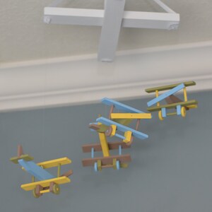 Airplane Nursery Mobile Nursery Decor BiPlane Custom Wood Plane Flight Theme Decor Aviation Transportation Vintage Travel Baby Shower Gift image 2