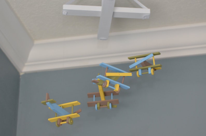 Airplane Nursery Mobile Nursery Decor BiPlane Custom Wood Plane Flight Theme Decor Aviation Transportation Vintage Travel Baby Shower Gift image 2