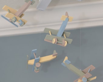 Airplane Nursery Mobile Bi-Plane Custom Wood Biplane Plane Flight Theme Decor Aviation Transportation Vintage Travel Baby Shower Gift