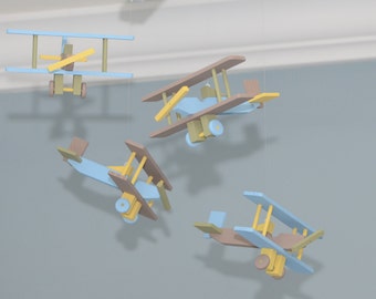 Airplane Nursery Mobile Bi-Plane Custom Wood Biplane Plane Flight Theme Decor Aviation Transportation Vintage Travel Baby Shower Gift