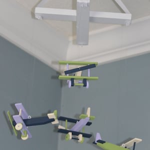 Airplane Nursery Mobile Nursery Decor BiPlane Custom Wood Plane Flight Theme Decor Aviation Transportation Vintage Travel Baby Shower Gift image 4