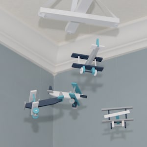 Airplane Nursery Mobile Nursery Decor BiPlane Custom Wood Plane Flight Theme Decor Aviation Transportation Vintage Travel Baby Shower Gift image 3