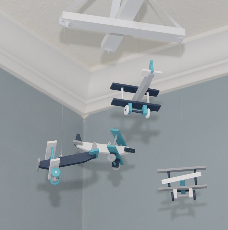 Airplane Nursery Mobile Nursery Decor BiPlane Custom Wood Plane Flight Theme Decor Aviation Transportation Vintage Travel Baby Shower Gift image 3
