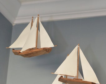 Sailboat Nursery Mobile Nautical Anchor Custom Wooden Fabric Applique Boat Modern Decor Beach Theme Sailing Ocean Sailboats Baby Shower Gift