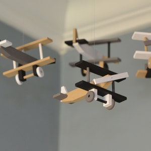 Airplane Nursery Mobile Nursery Decor BiPlane Custom Wood Plane Flight Theme Decor Aviation Transportation Vintage Travel Baby Shower Gift image 1