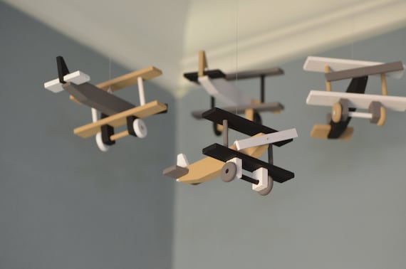 Airplane Nursery Mobile Nursery Decor BiPlane Custom Wood Plane Flight Theme Decor Aviation Transportation Vintage Travel Baby Shower Gift