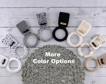 Crochet Kitchen towel ring set black