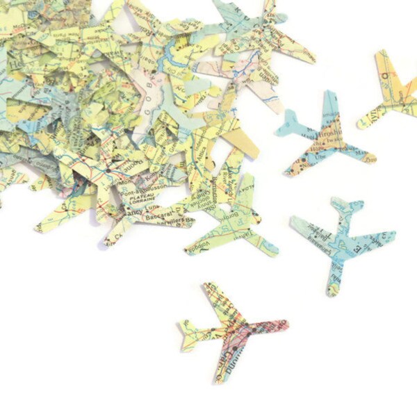 Airplane Confetti - Graduation Party - Travel Theme Decor -  Atlas Map Punches - 100 pieces