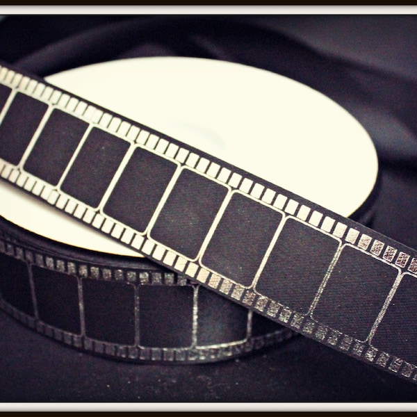 Hollywood Film Style Ribbon- Film Strip Trim - 1 yard - 1 5/16 inch wide Black Silver